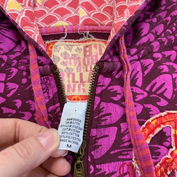 Vintage Y2K Billabong Surf Patterned Retro Full Zip Hoodie Sweatshirt Medium - Picture 3 of 5